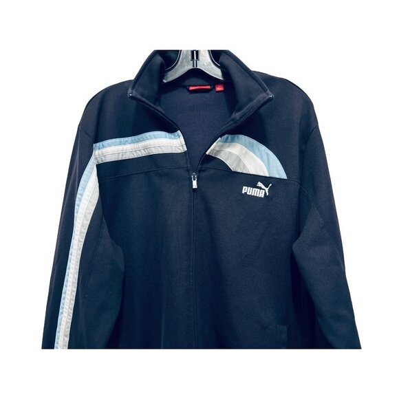 Men's PUMA Long Sleeve Full Zip Jacket Sweatshirt in Blue White & Logo Size Larg - Picture 1 of 6